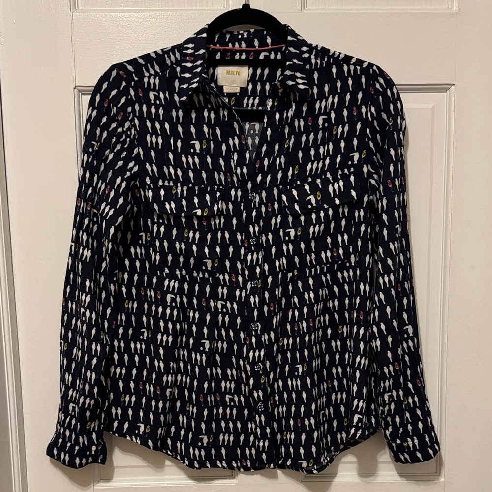 Maeve Anthropologie Navy Parrot Bird shirt